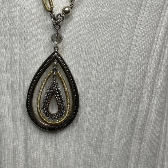 Chico's pendant necklace mixed metals chunky geometric pendant chain link - Picture 2 of 13